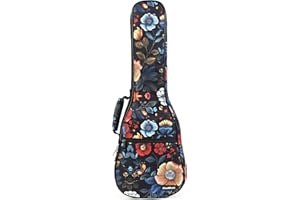 CLOUDMUSIC Ukulele Case Gig Bag Padded Backpack For Tenor 26" Inch(Tenor,Colourful Flowers In Black)