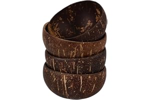 Kichvoe 4pcs Natural Coconut Shell Bowls Small Rustic Food Containers Stable Base Tropical Beach Party Salad