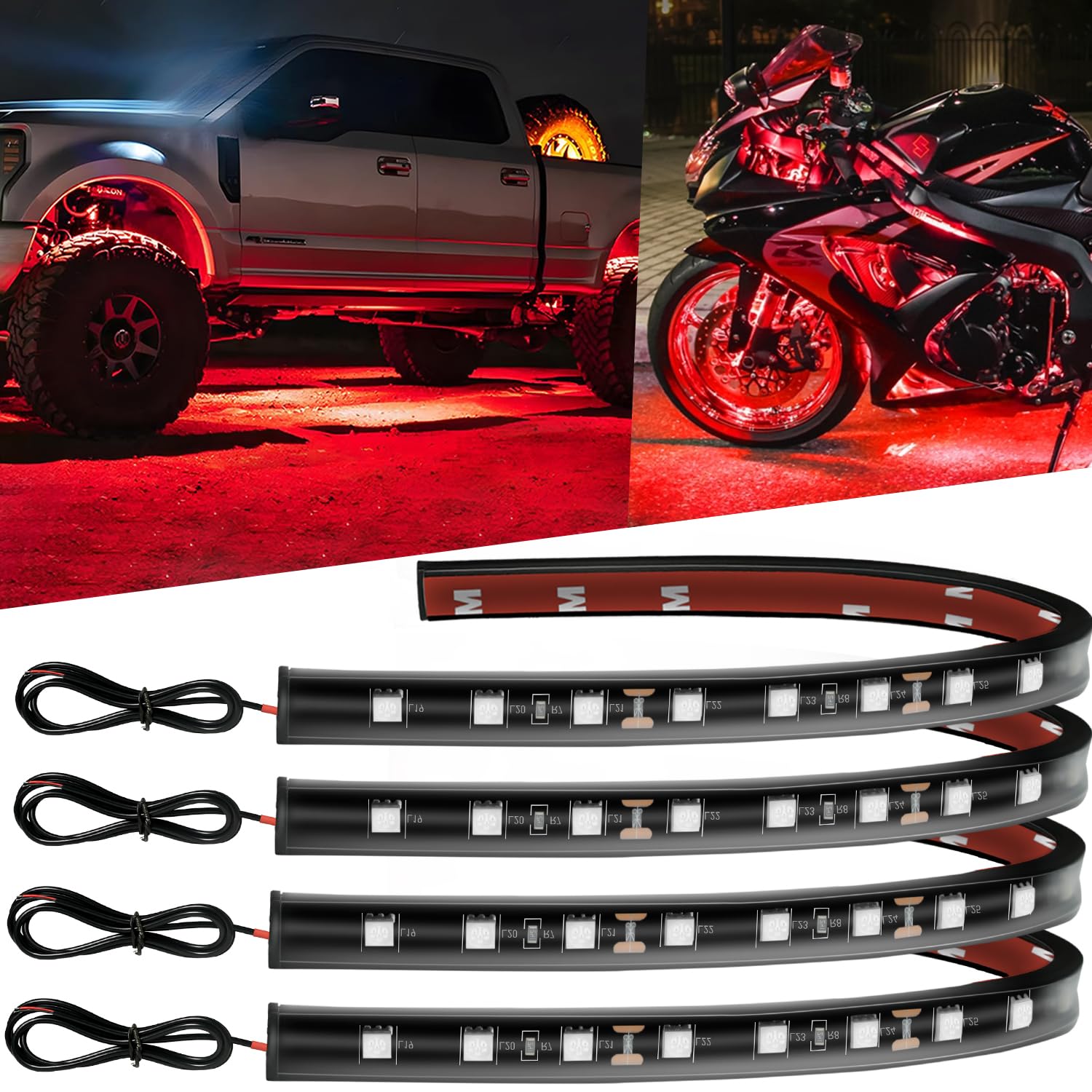 Photo 1 of 12V Led Light Strip 12.7" Waterproof Red Led Light Strips for Car Golf Cart Motorcycles Truck Boat Led Strip Lights,Pack of 4