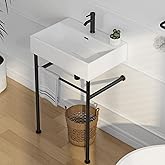 Eridanus 24"x16" Console Bathroom Sink, Free Standing 30 Inch Stainless Steel Support Pedestal Legs, Wall Mount White Vessel 