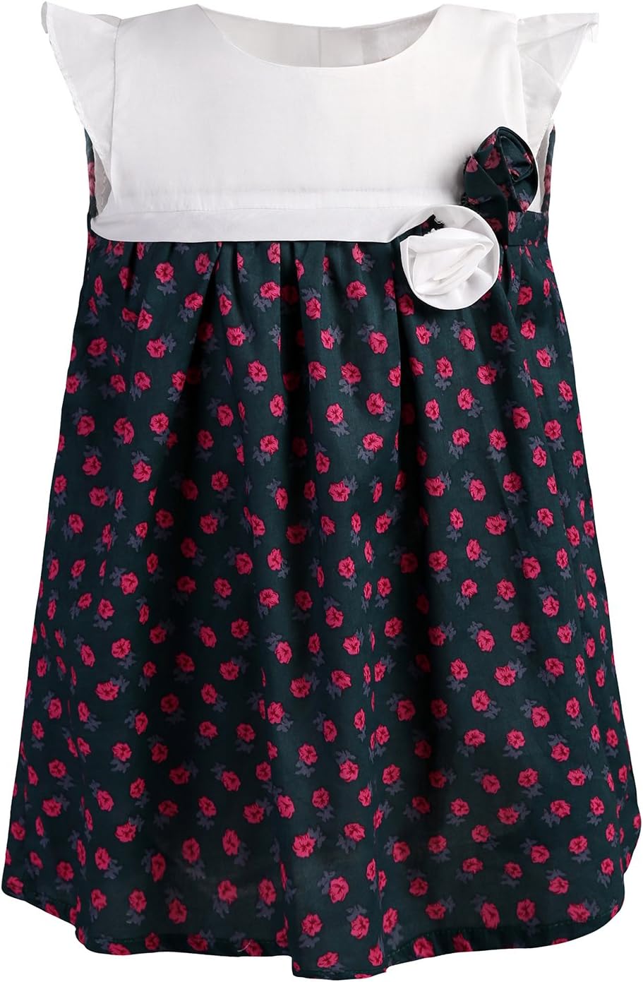 AbaoSisters Girls Floral Dress Rose Printed Empire Waist Frock 3-8 Year Old