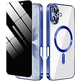 ZZYYQSL Magnetic for iPhone 17 Case with Privacy Screen Protector & Full Camera Cover Compatible with MagSafe Shockproof Slim Clear Back Phone Case for iPhone 17 Glossy Cover,Royal Blue