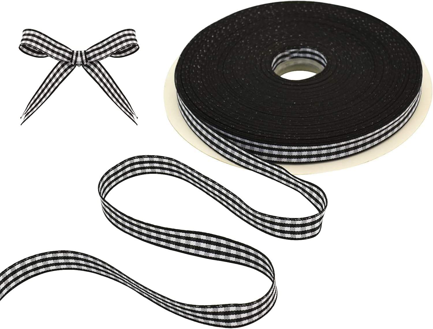TONIFUL 3/8 Inch x 50 Yards Black and White Gingham Thin Ribbon Buffalo Plaid Craft Ribbon for Gift Wrapping Baby Shower Hair Accessories Bows DIY Birthday Party Wedding Decoration Sewing