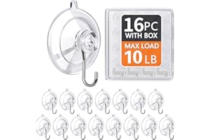 KORCCI Suction Cup Hooks 16Pack - Max Load 10LB, 1.77Inch Clear Medium Suction Cups, No Trace, Reusable & Removable, Stainless Steel Hooks, for Tile, Glass, Window, Shower, Kitchen, Bathroom
