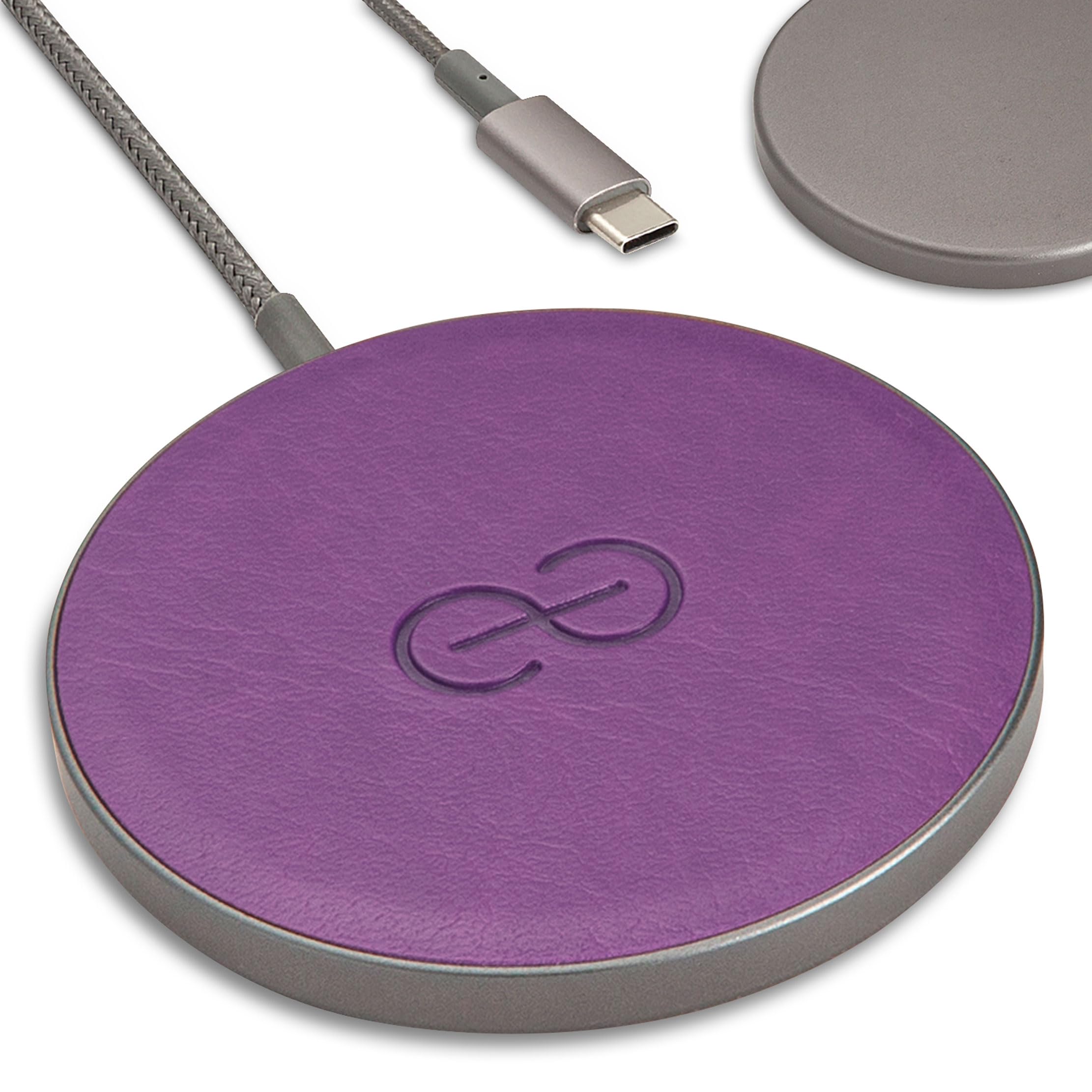 Dreem Empower Magnetic Wireless Charger Pad – Compatible with MagSafe for iPhone 17/16/15/14/13/12 & Qi-Certified Devices – Premium Vegan Leather [Purple]
