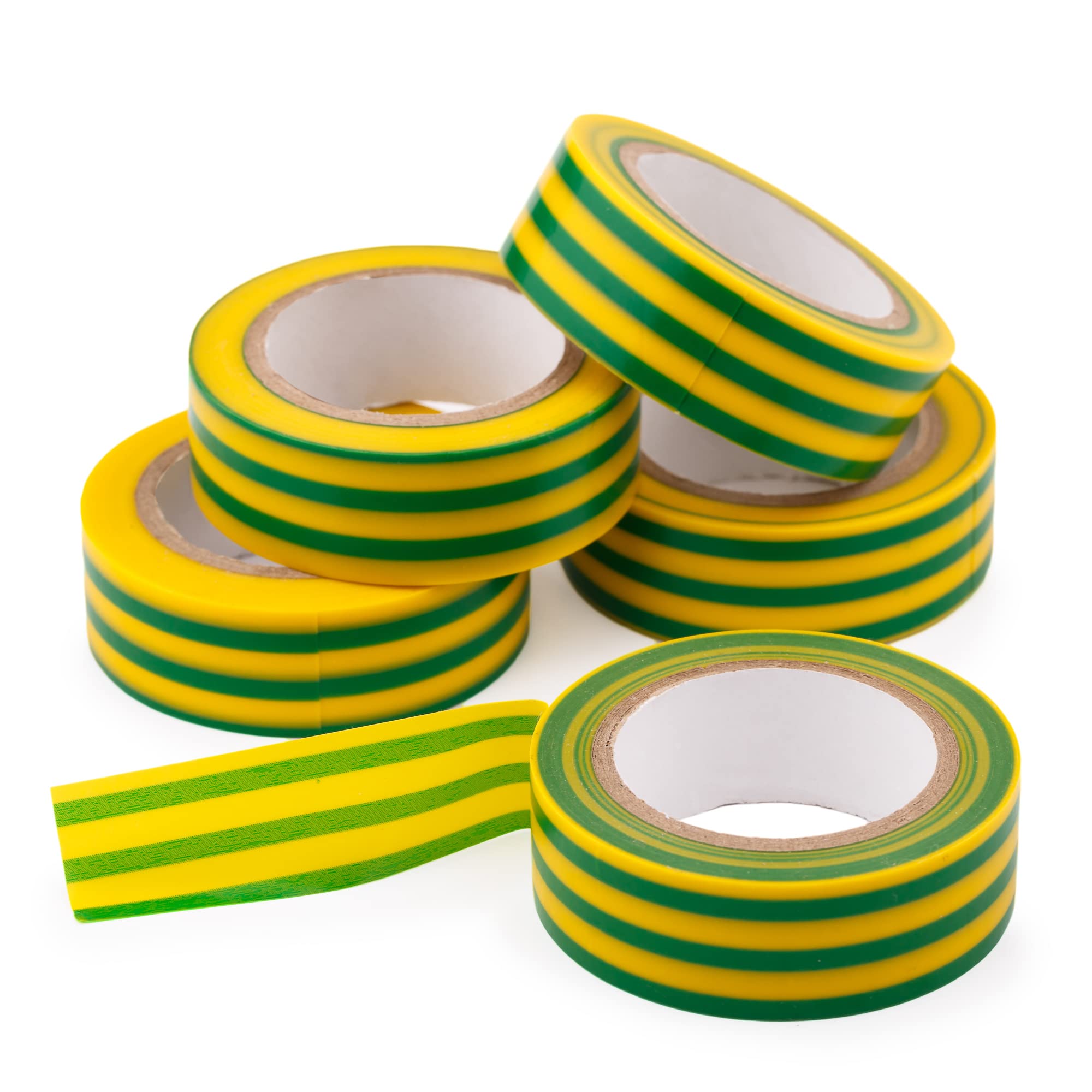 Mivos PVC Electrical Insulation Tape 19mm x 10m Green/Yellow 5 Rolls / Insulation Tape for Electrical Insulation / Waterproof and Flame Retardant Electrical Insulation Tape