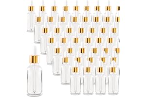 Easeen 48 Pack 1oz Clear Glass Dropper Bottles, Eye Dropper Bottles with Glass Droppers for Essential Oils, Perfumes (30ml, Gold), (G-1OZ48)