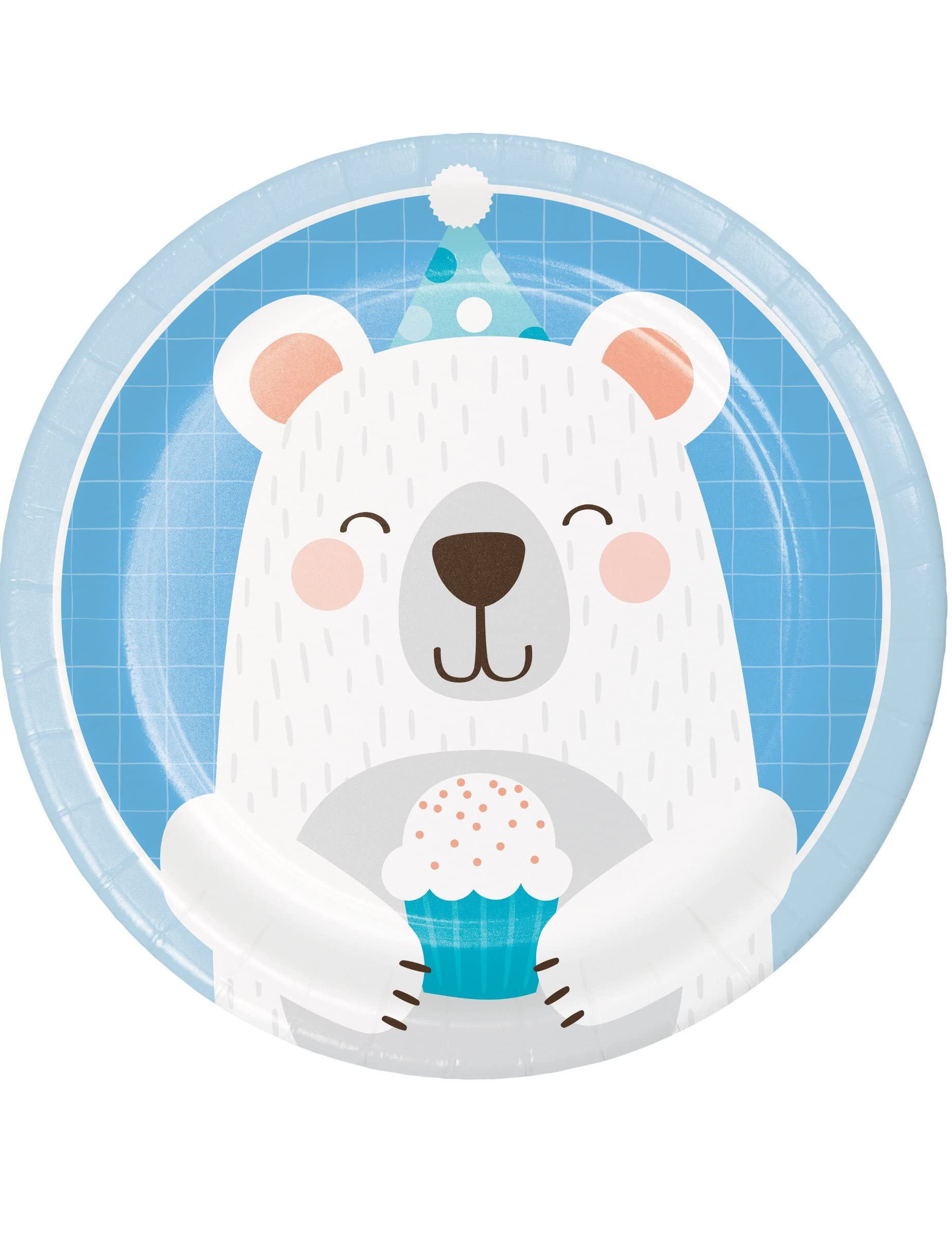 Creative Party PC336058 Blue Birthday Bear Paper Lunch Plates, 8 Pcs