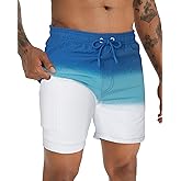 BOJIN Mens Swim Trunks with Compression Liner 5.5 Inch Inseam Bathing Suits Beach Board Shorts with Zipper Pockets