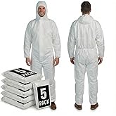 PENTAGON SAFETY EQUIPMENT 5 pcs Disposable Hazmat Suits Protective Coveralls Full Body Paint Suit with Hood Sizes L-3XL