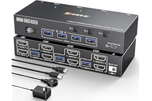 MLEEDA HDMI KVM Switch 2 Monitors 3 Computers EDID Simulation 4K@60Hz, USB 3.0 Dual Monitor KVM Switch 3 Computers Share 2 Mo