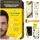 Reusable Hair &amp; Beard Dye for Men &ndash; Medium Brown | Up to 5 Uses, 7 Minutes | Natural Gray Coverage, No-Drip Cream with SkinArmour &ndash; Cleverman