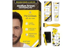 Cleverman Hair & Beard Dye Kit for Men, All-in-One Reusable Mens Hair Color, Natural Gray Coverage, Ammonia-Free Beard Mustache Dye for Men, Medium Brown