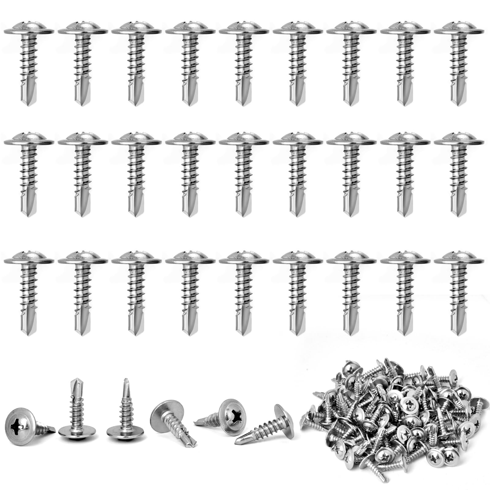 GGXZHT 110PCS Wafer Head Self Tapping Screws M4.2 x 16mm – 410 Stainless Steel Modified Truss Head Self Drilling Screws for Sheet Metal, Wood, Plastic in DIY, Joinery, Carpentry Projects.