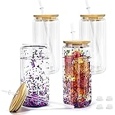 CHLJAR 4 Pack Acrylic Snow Globe Tumbler, 20oz Snowglobe Cups with Pre Drilled Hole, Double Wall Plastic Cups Blanks with Bamboo Lid and Plastic Straw, Glitter Snow Globe Cup for DIY Gift