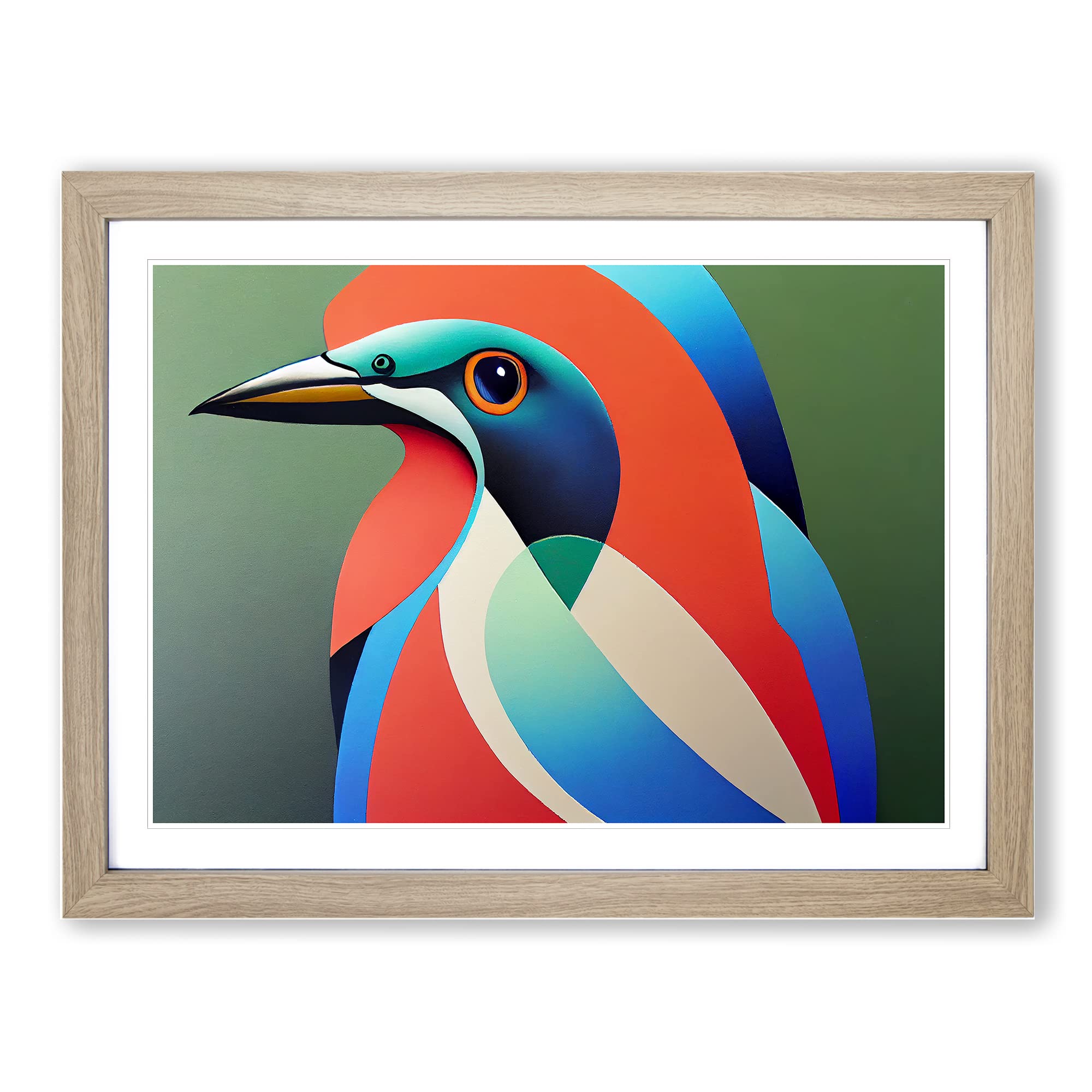 Angelical Kingfisher Bird Abstract Framed Print | A4 Oak Framed Wall Art | Ready to Hang | Abstract Fantasy Picture | Living Room Bedroom Lounge Office