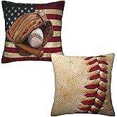 Tebjh Baseball with American Flag Pillow Covers 18x18 Set of 2, Vintage Baseball Throw Pillow Covers Outdoor Decorative Pillow Case for Couch Bed Sofa Cushion Home Decor