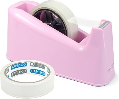 Rapesco 1487 500 Heavy Duty Tape Dispenser Candy Pink 2 Rolls 25mm