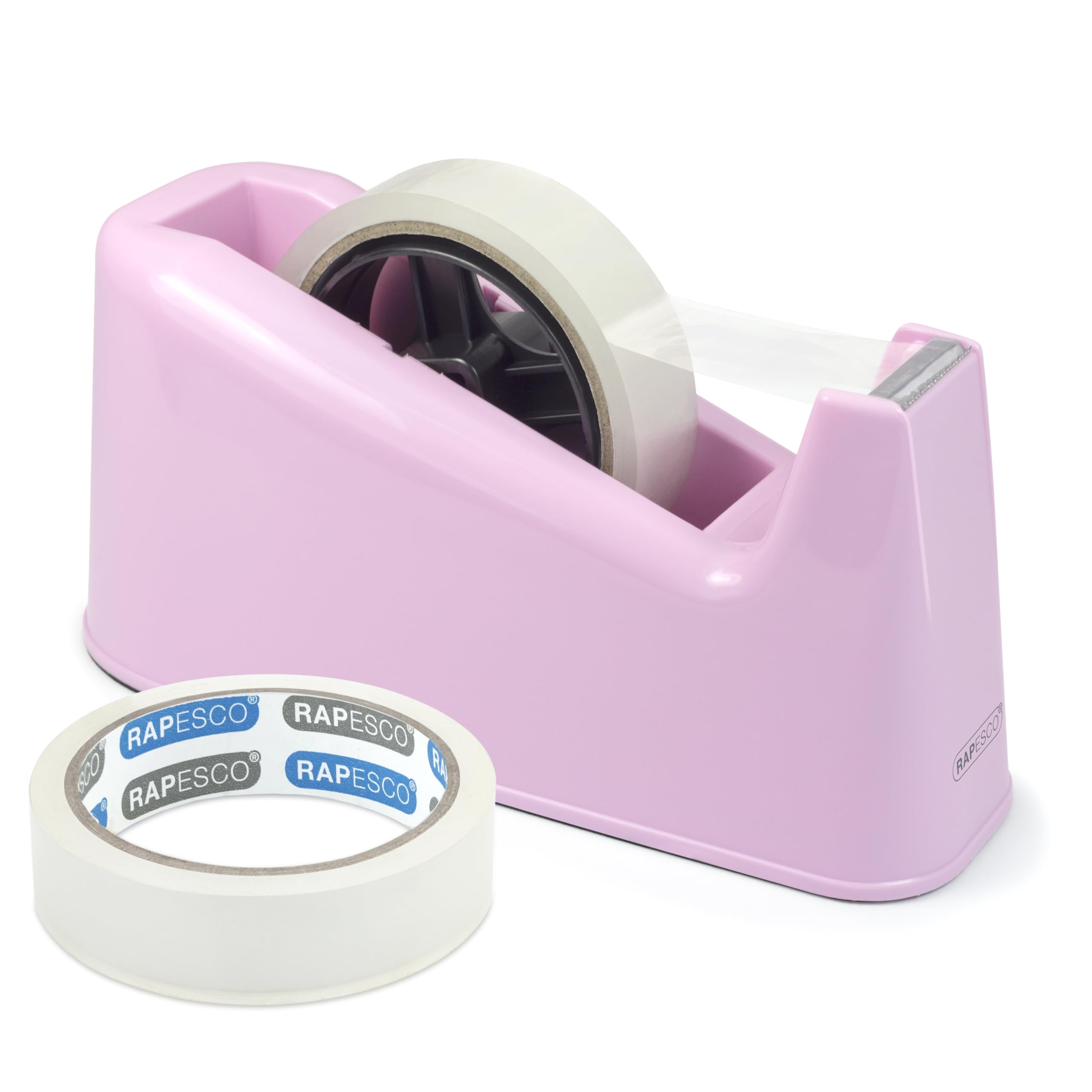 Rapesco 1487 500 Heavy Duty Tape Dispenser with 2 Tape Rolls, Candy Pink