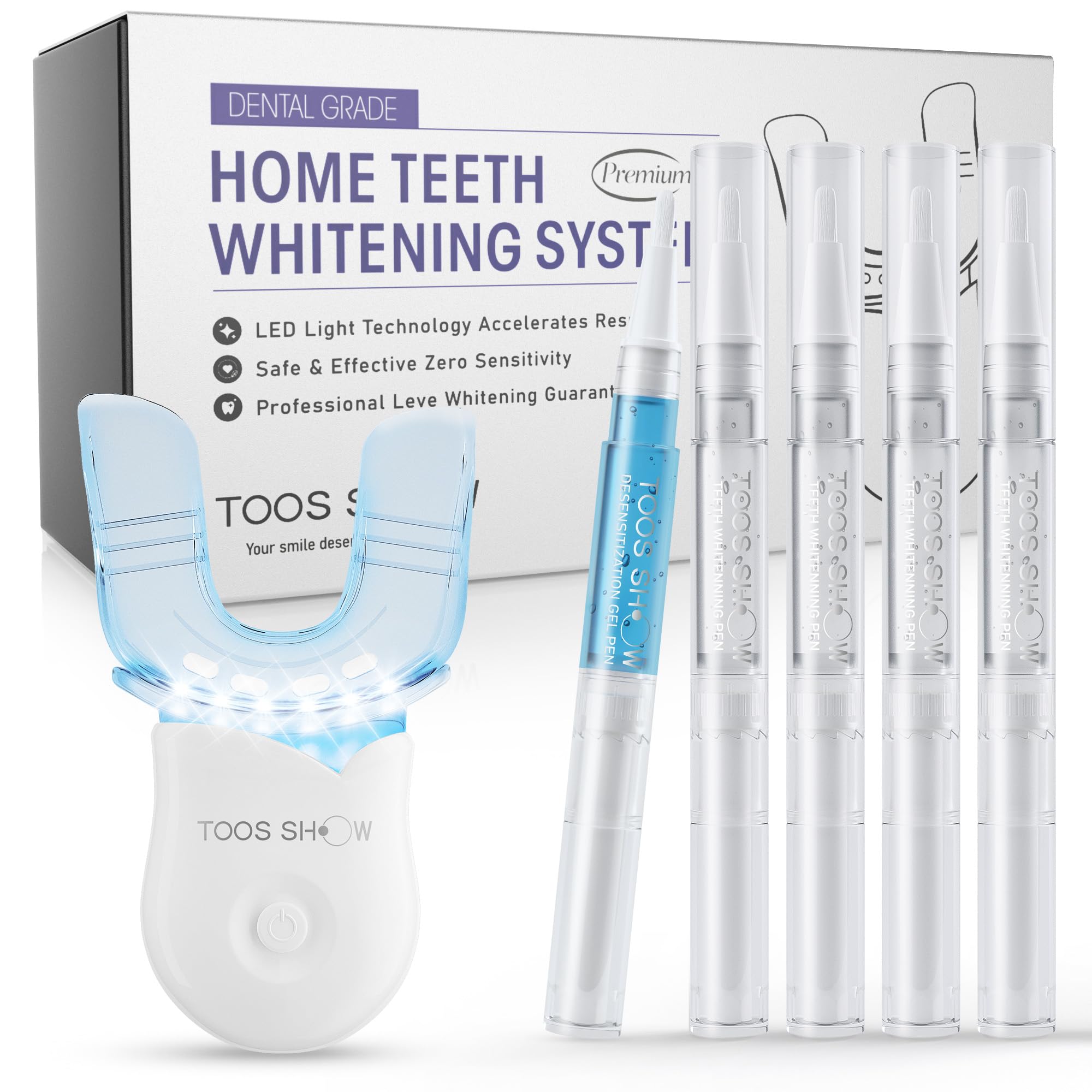 Teeth Whitening Kit for Sensitive Teeth,with 4 Carbamide Peroxide Pen & 1 Remineralization Pen,LED Accelerator Light Non,Tooth Whitener Professional Oral Care Gently Yet Effectively Removes Stains