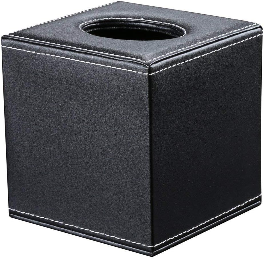 CROWNSTARQI Square Leather Tissue Box Holder Tissue box Cover Kleenex BoxBlack