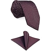 S&W SHLAX&WING Necktie Set for Men Burgundy Navy Blue Micro-Dot Geometric Tie and Pocket Square Set Wedding Party