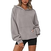 dowerme Women Oversized Sweaters 2026 Lantern Long Sleeve Drop Shoulder Chunky Knit Hooded Pullover Sweater with Pocket