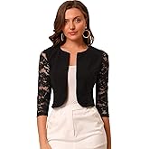 Allegra K Women's Shrug with Lace Sleeve Open Front Formal Jacket for Evening Dresses