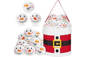 Sadnyy 24 Pack Christmas Snowball Fun Fight Set for Kids Indoor Outdoor Christmas Games for Family Party 2.8 Inch Snowman Face Fake Snowballs Fight in a Bucket for Winter Party(Red Clothes)