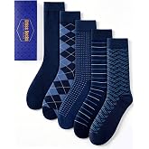 ZhiNuSi Mens Dress Sock, Business Cotton Crew Socks 5 Pairs Size 8-13 | Classic Pattern Design, Soft Breathable Cotton, No Seam Toe for All Day Comfort, Comes with Gift Box, Ideal Gifts for Husband