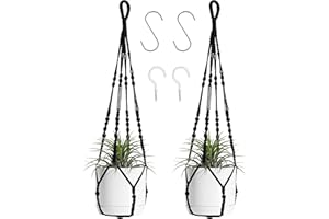 BLUEMAKE Macrame Plant Hanger Indoor Hanging with Wood Beads Macrame Planters No Tassel for Indoor Outdoor Boho Home Decor 35 Inch (Black,2pcs)