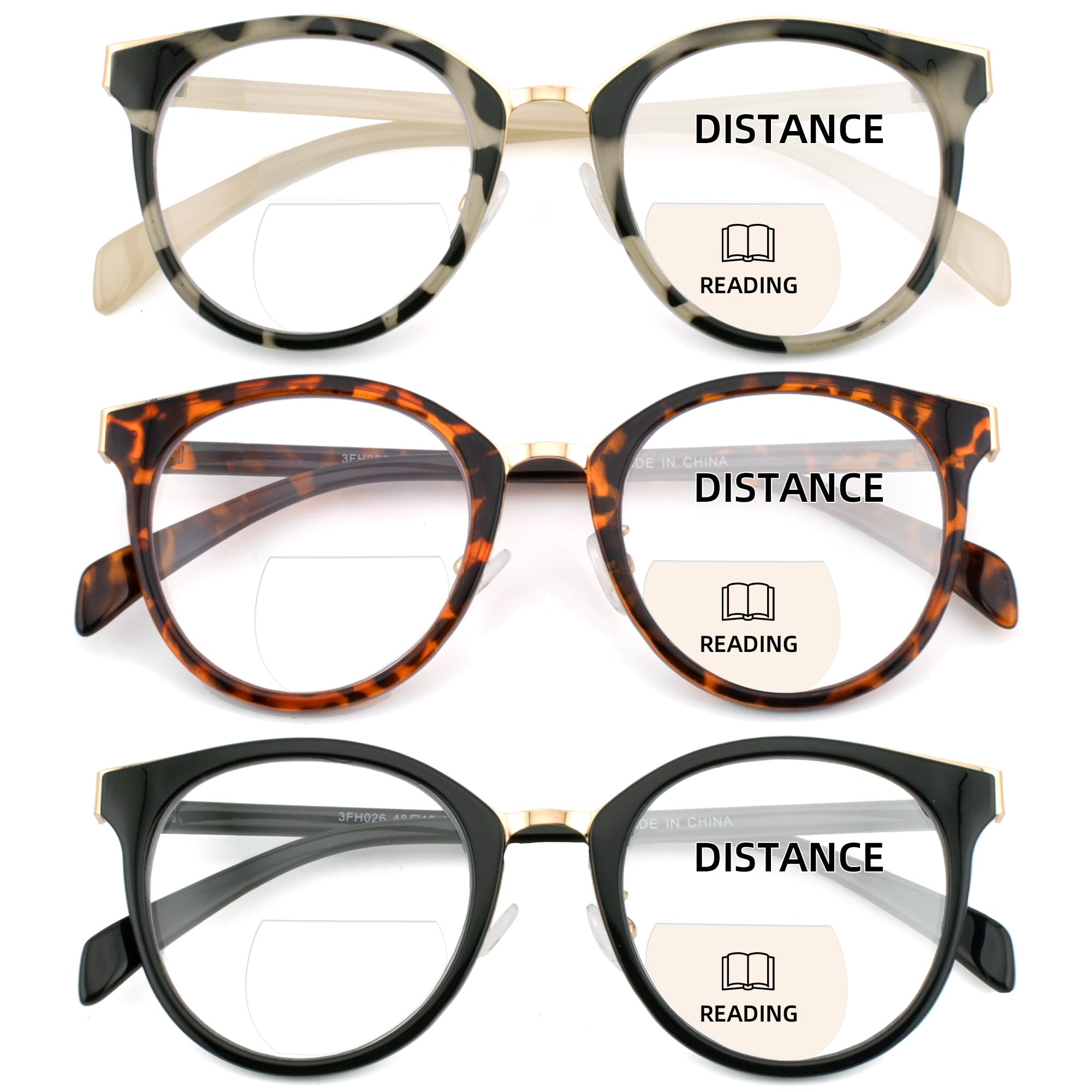 Photo 1 of zooxsky 3 Pack Bifocal Reading Glasses for Women Men Clear Top Rectangle Multifocal Readers Blue Light Bi-focal Eyeglasses (Multicolor, +2.50)