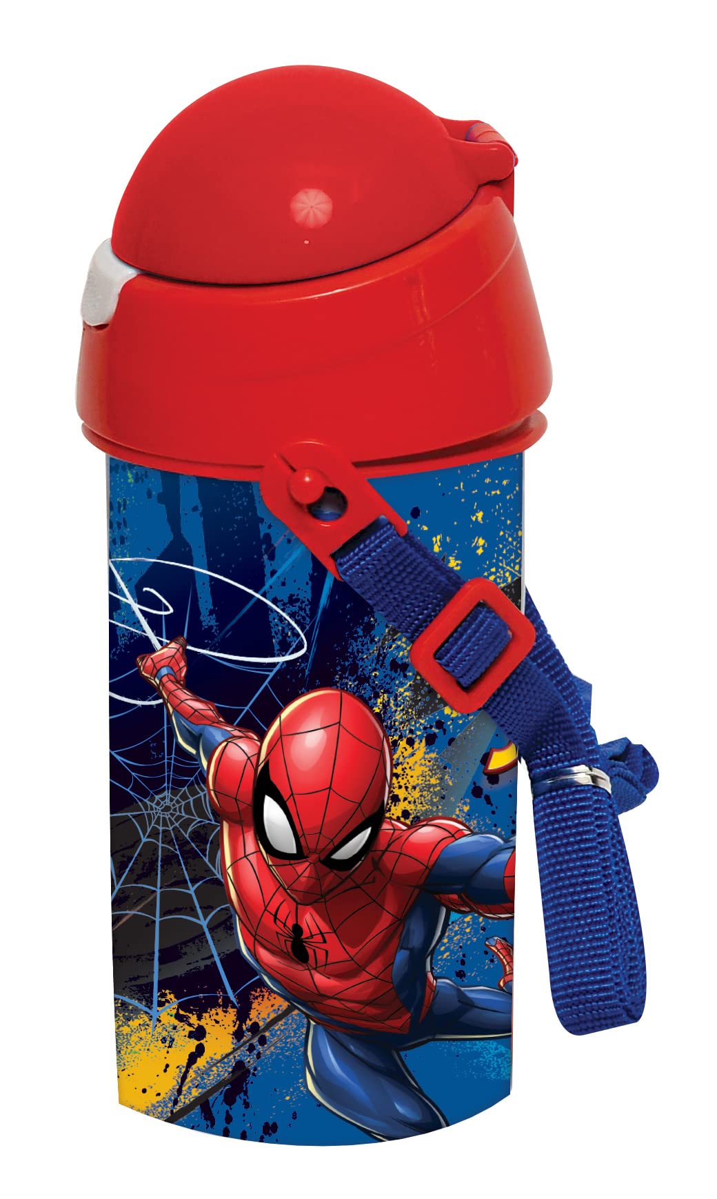 OM SUPPLIES Spiderman Sport Pop Up Water Bottle Drink Bottle Flask with Neck Cord for Easy Carry School Lunch Kids Childrens 500ml (Spiderman)