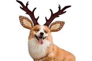KUDES Dog Cat Christmas Reindeer Antlers Headband Classic Adjustable Elk Hat Headwear Pet Deer Cospaly Costumes Accessories (M(for Small Medium Dogs))