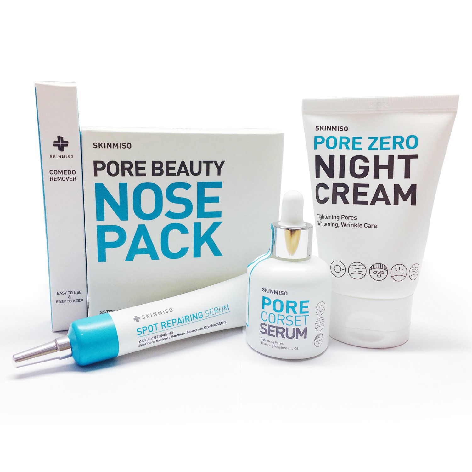 SKINMISO-KOREA Set - Pore Beauty Nose Pack Blackhead Care 3 Step System (10 Weeks Program) + Comedo Remover Tool + Pore Corset Serum 30Ml + Pore Zero Night Cream 80G + Spot Repairing Serum 30Ml