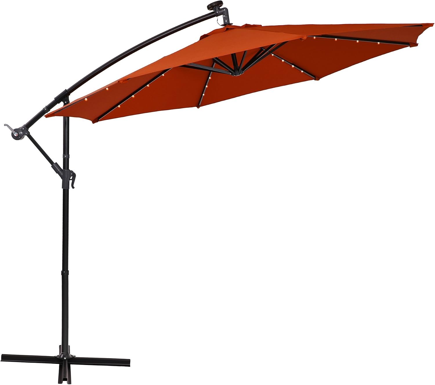 Amazon Com Phi Villa 10ft Offset Hanging Umbrella With 32 Pcs Led Lights Solar Powered Patio Umbrella With Crossbase 8 Ribs Orange Red Garden Outdoor
