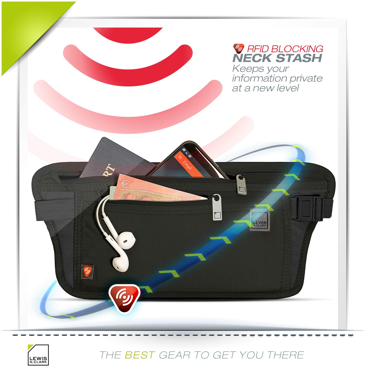 Lewis N. Clark RFID Blocking Money Belt Travel Pouch Waist Stash + Credit Card, Id, Passport Holder for Women & Men