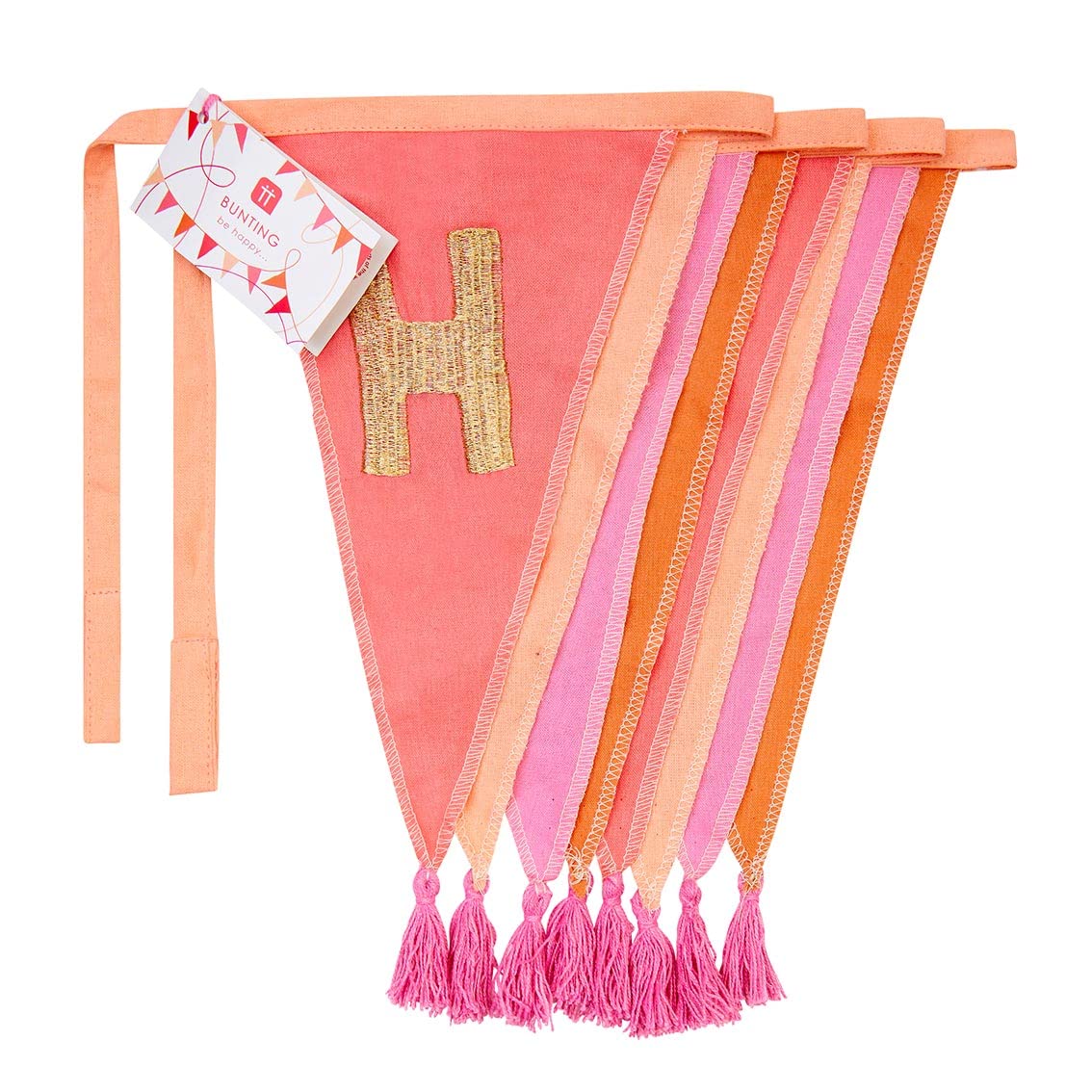 Pink Fabric Happy Birthday Bunting Banner with Tassels - 3m | Triangle Flag Pennant Garland, 100% Cotton, For Girls, Women, Indoor or Outdoor, Reusable Decorations for Birthday Party Supplies