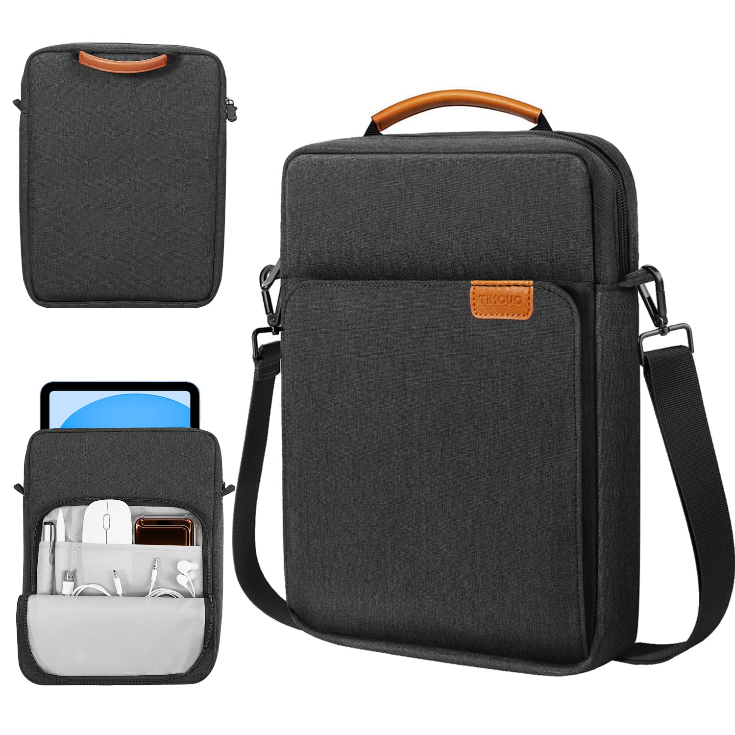 TiMOVO 9-11 Inch Tablet Sleeve Bag with Shoulder Strap for iPad 11-inch A16 2025, iPad 10th Gen. 10.9"/10.2", Galaxy Tab A9+/A11Plus 11", Black & Grey