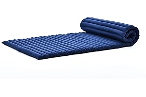 Leewadee - Foldable Floor Mattress - Japanese Roll Up Futon -Trifold Tatami Mat- Guest Floor Bed - Camping Mattress - Thai Massage Mat, Kapok Filled, 75 x 28 inches, Blue