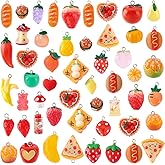 PH PandaHall 52pcs 3D Fruit Resin Charms Fast Food Resin Pendant, Cute Strawberry Orange Bread Hamburger Vegetable Dangle Pendants for Necklace Bracelets Earrings Jewelry Making, 14~39mm
