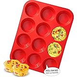 Walfos Silicone Muffin Pan - 12 Cups Regular Silicone Cupcake Pan, Non-stick Silicone Great for Making Muffin Cakes, Tart, Br