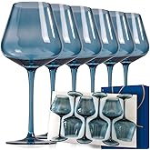 CLUSIVC Blue Wine Glasses Set of 6 - Crystal Hand Blown Burgundy Wine Glasses 18oz Lead-Free, Perfect Gifts for Wine Lover, Bar glasses sets for the home, Wedding, Party, New Year Gifts