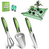 WORKPRO 5PCS Garden Tool Set, Powder Coating Compact Aluminum Gardening Tool Set with Repotting Mat, Outdoor Garden Hand Tools, Ideal Gardening Gift, Green