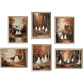 Vintage Halloween Ghost Wall Art Prints,8x10 In UnframedRustic Fall Landscape Posters,Cute Spooky Ghosts Pictures,Farmhouse Autumn Halloween Gallery Wall Decor for Holiday Living Room Bedroom Kitchen