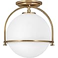 Hinkley Somerset 3403HB Small Semi-Flush Mount Ceiling Light, Etched Opal Globe, Vintage Chic, Heritage Brass