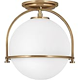 Hinkley Somerset 3403HB Small Semi-Flush Mount Ceiling Light, Etched Opal Globe, Vintage Chic, Heritage Brass