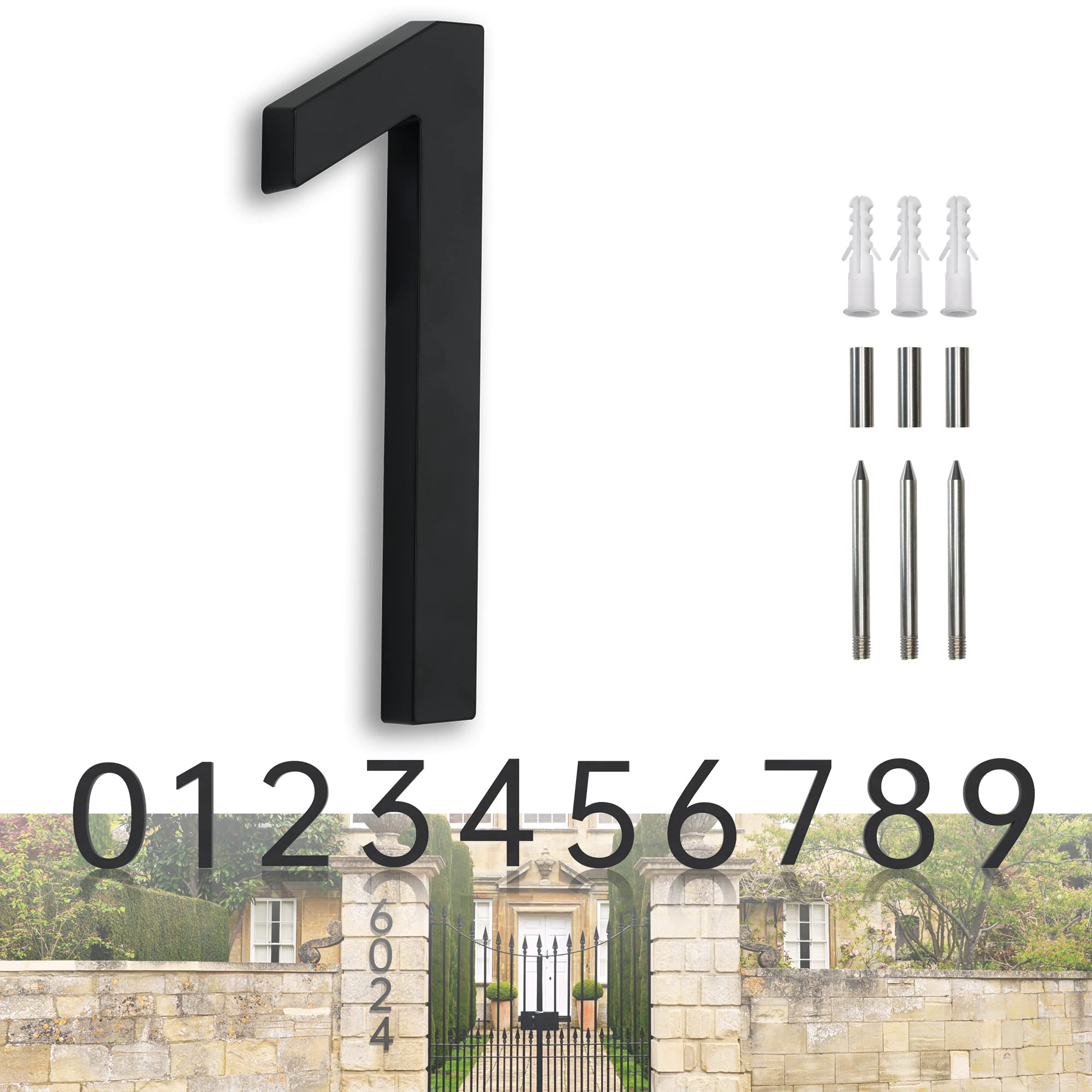 House Numbers Large Door Numbers Black House Numbers 7 Inch Metal House Number 3D Floating Exterior Modern - Address Numbers for House Front Door Numbers 1