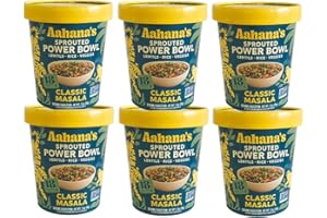 Aahana's Classic Masala - Sprouted Power Bowl- Gluten-Free, High Protein| High Fiber | Oil Free, Sugar Free, Vegan Meals, Plant-Based, Meals Ready-to-Eat Vegetarian Food | No Refrigeration (6 Pack)