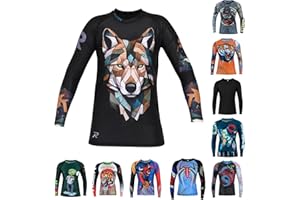 ROAR-INT Roar BJJ Kid's MMA Rash Guard Training No-Gi and Gi Jiu Jitsu Rashguard MMA Grappling Compression Shirts Wrestling